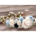 Flower Crown Navy and Ivory Floral Head Wreath Leaf Garland Blue